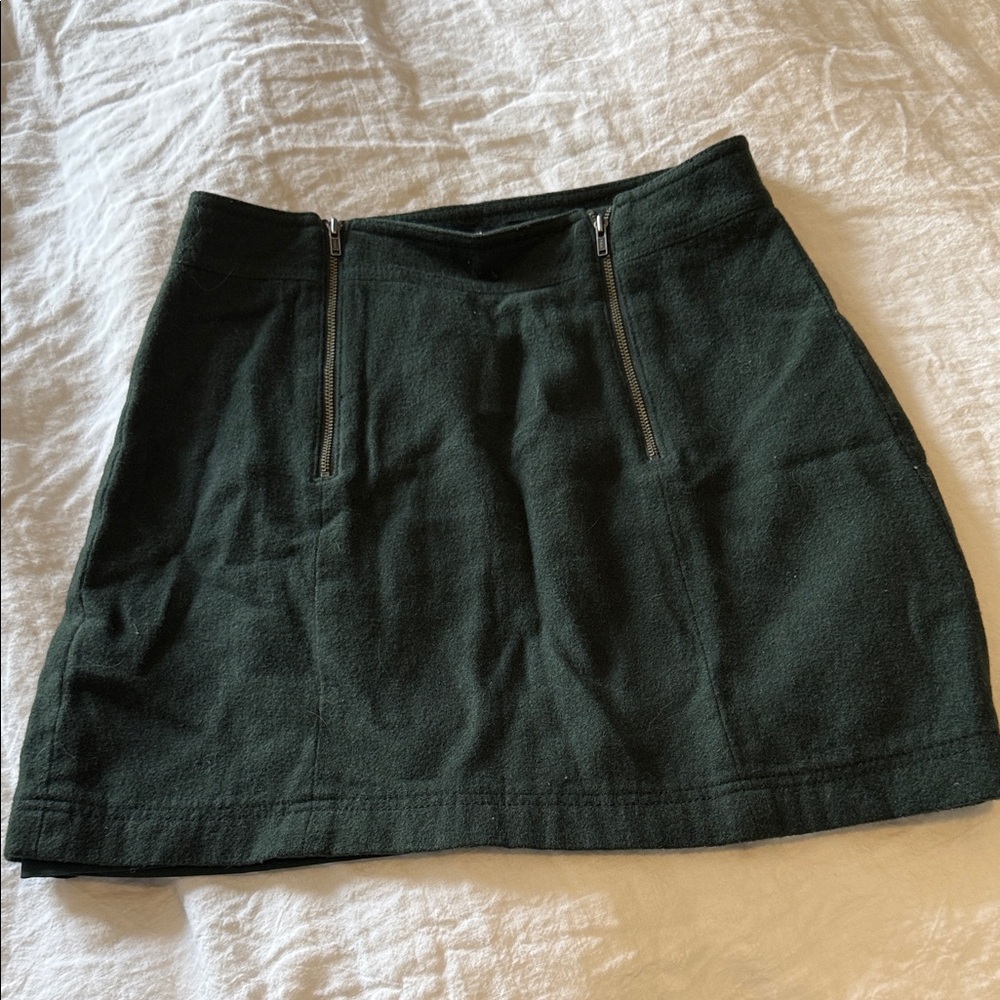 Madewell Dark Green Mini Skirt with Dual Front Zippers - Size 0